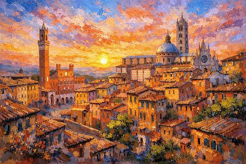 Siena in Italië, een impressionistisch schilderij.