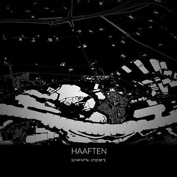 Schwarz-weiße Karte von Haaften, Gelderland. von Rezona