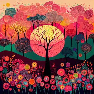 Folk Sunset Forest in Bloom