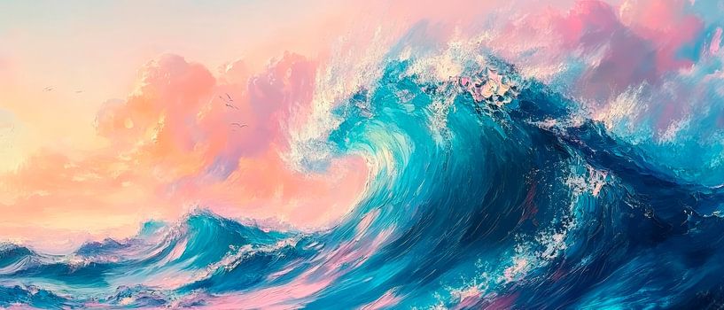 Lebhafte Welle im Sonnenuntergang – Farbenspiel von Poster Art Shop