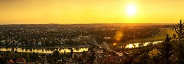 Dresden Skyline met Loschwitz Brug bij zonsondergang
