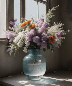 Glazen vaas met bloemen van Hans Dubbelman