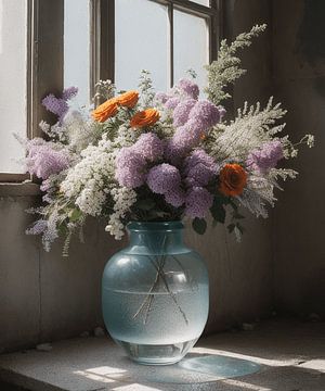 Vase en verre avec fleurs sur Hans Dubbelman