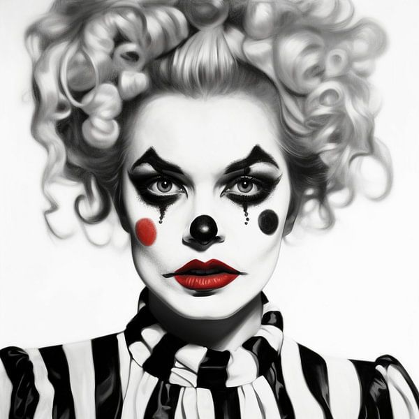 Clown woman portrait black white circus carnival costume by gm_designs