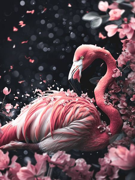 Bloesemwiegende Elegantie - Flamingo in de Tuin van Eden van Eva Lee