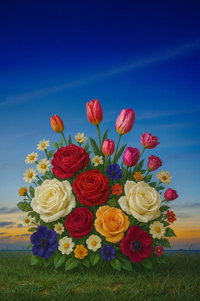 Flowers at sunset - colourful bouquet in nature by Kleurenrijk