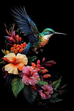 Oiseau tropical dans les fleurs sur New Future Art Gallery