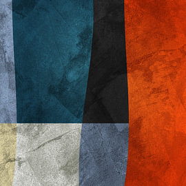 Minimalist geometric abstract art in warm tones: orange, turquoise and blue by Online Arts