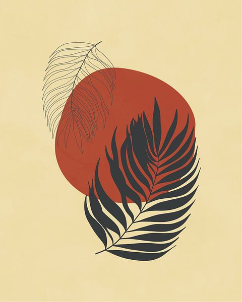 Minimalist illustration of two palm leaves