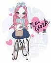 Mädchen auf dem Fahrrad, zeigt ein hippes New Yorker Leben von Atelier Liesjes Miniaturansicht