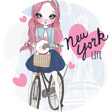 Meisje op de fiets, laat een hip leven van New York zien van Atelier Liesjes