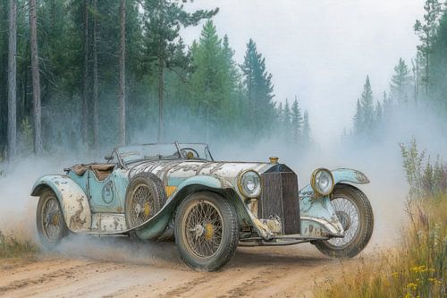 Drawing of an old, classic car, vintage car, convertible 