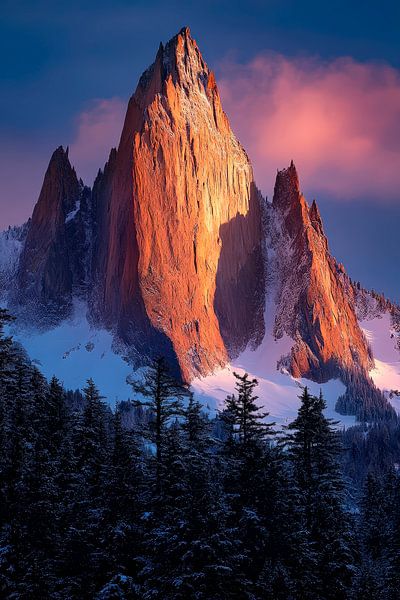 Sommets de montagne dans la lumière du soir - merveilles de la nature par Poster Art Shop