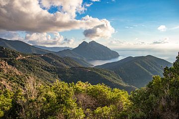 Uitzicht op zee en bergen op Corsica van Martijn Joosse