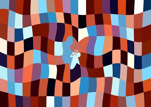 Cuby Club Reds (Modernes flaches Muster in Rot, Altrosa und Hellblau) von Caroline Lichthart