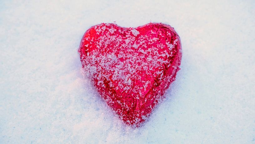 Red valentine's heart in the snow by Eye on You