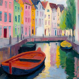 Colourful Canal View in Amsterdam by But First Framing