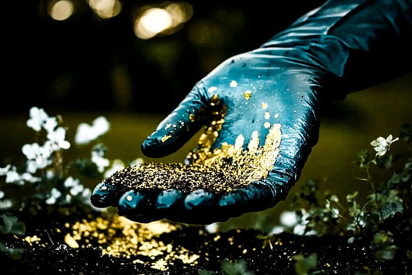 Hand mit Gold in der Natur von Imperial Art House