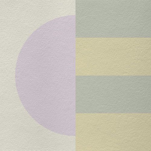 Abstracte geometrische moderne kunst in paars, groen en geel.