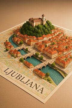 Ljubljana 3D-kaart Diorama-poster | Kunstdruk van de Sloveense hoofdstad van Travel Shop