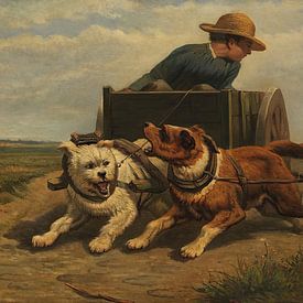 Henriëtte Ronner-Knip - Jongen met hondenkar (ca.1850-60) van Peter Balan