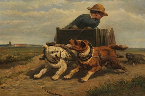 Henriëtte Ronner-Knip - Jongen met hondenkar (ca.1850-60) van Peter Balan