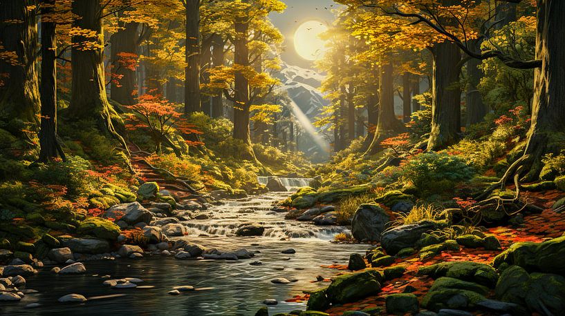 Forêt d'automne colorée avec rivière le matin par Animaflora PicsStock