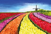 Landscape painting with tulip fields and windmill by Tanja Udelhofen thumbnail