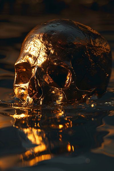 Mystieke Gouden Schedel Reflectie in Donker Water van Art & Soul Creations