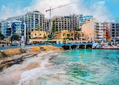 Malta Sliema stad aquarel schilderij #malta