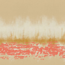 Abstract minimalist landscape painting in white, red, ochre by Dina Dankers