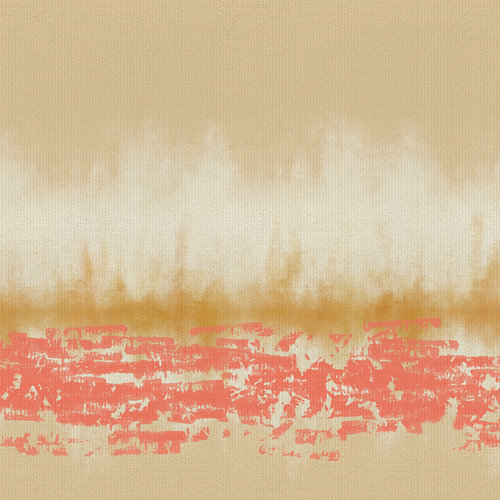 Abstracte, minimalistische landschap schilderij in wit, rood en oker
