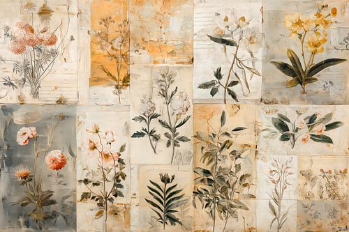 Botanical collage in soft shades