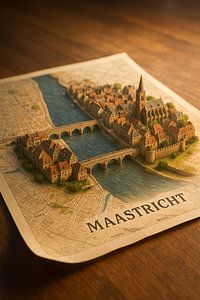 Maastricht Old Bridge &amp ; Basilica 3D Map - Vintage Limburg Wall Art