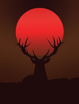 Silhouet van hert met vuurrode zonsondergang van Ramy Salah Hefny