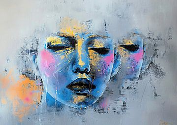 Frau und Blau | Verträumte Frau und Farbe von Kunst Laune