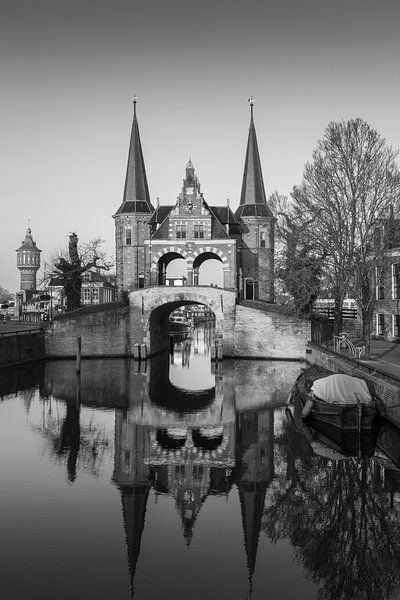 Sneek's Waterpoort and Water Tower in Black and White by Marga Vroom