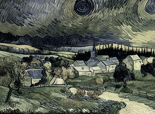 Een dorp op mijn platteland in Van Gogh-stijl