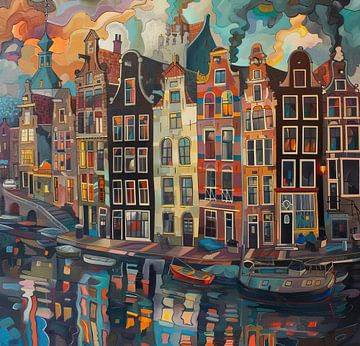 Amsterdam | Maisons sur le canal sur Caprices d'Art