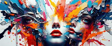 Het gezicht van een vrouw in fragmenten - een beeld van een gespleten identiteit tussen schoonheid en vernietiging van AidasignArt