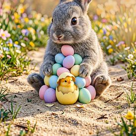 Süßes Häschen mit pastellfarbenen Ostereiern von But First Framing