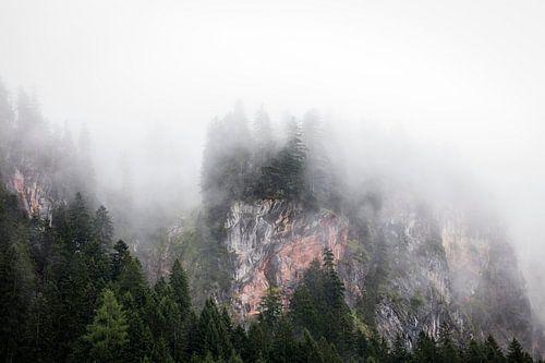 Mysteriöse Berglandschaft mit Nebel Österreich