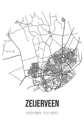Zeijerveen (Drenthe) | Karte | Schwarz und Weiß