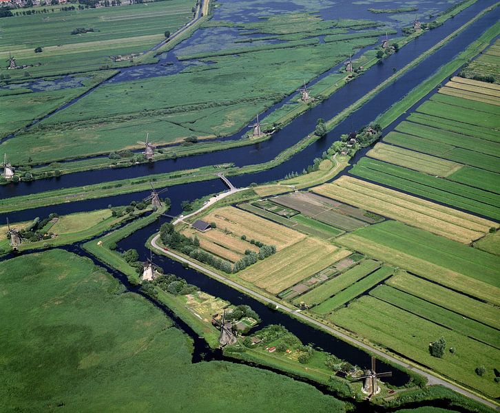 1989: Historic aerial view of windmills at Kinderdijk by Frans Rombout