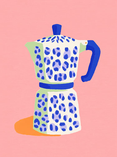 Espressokocher mit blauem Leomuster – Modernes Kaffeebild