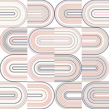 Retro industriële geometrie met lijnen in pastelkleuren nr. 7 in bruin, roze, oranje, zwart van Dina Dankers