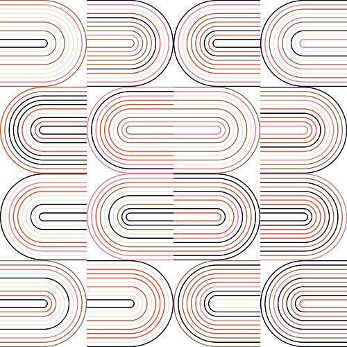 Retro industriële geometrie met lijnen in pastelkleuren nr. 7 in bruin, roze, oranje, zwart