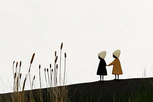 Kinderen en natuur in silhouet