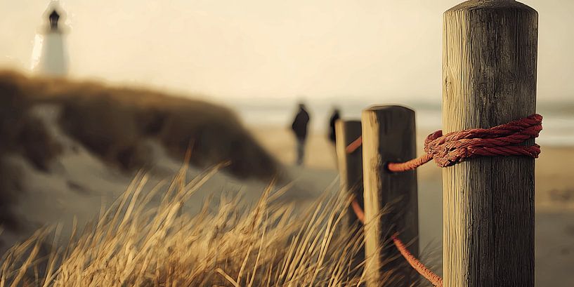 sandy path and lighthouse blurred in the distance by Ariadna de Raadt-Goldberg