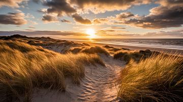 Foto van Nederlandse stranden met zonsondergang VIII van René van den Berg